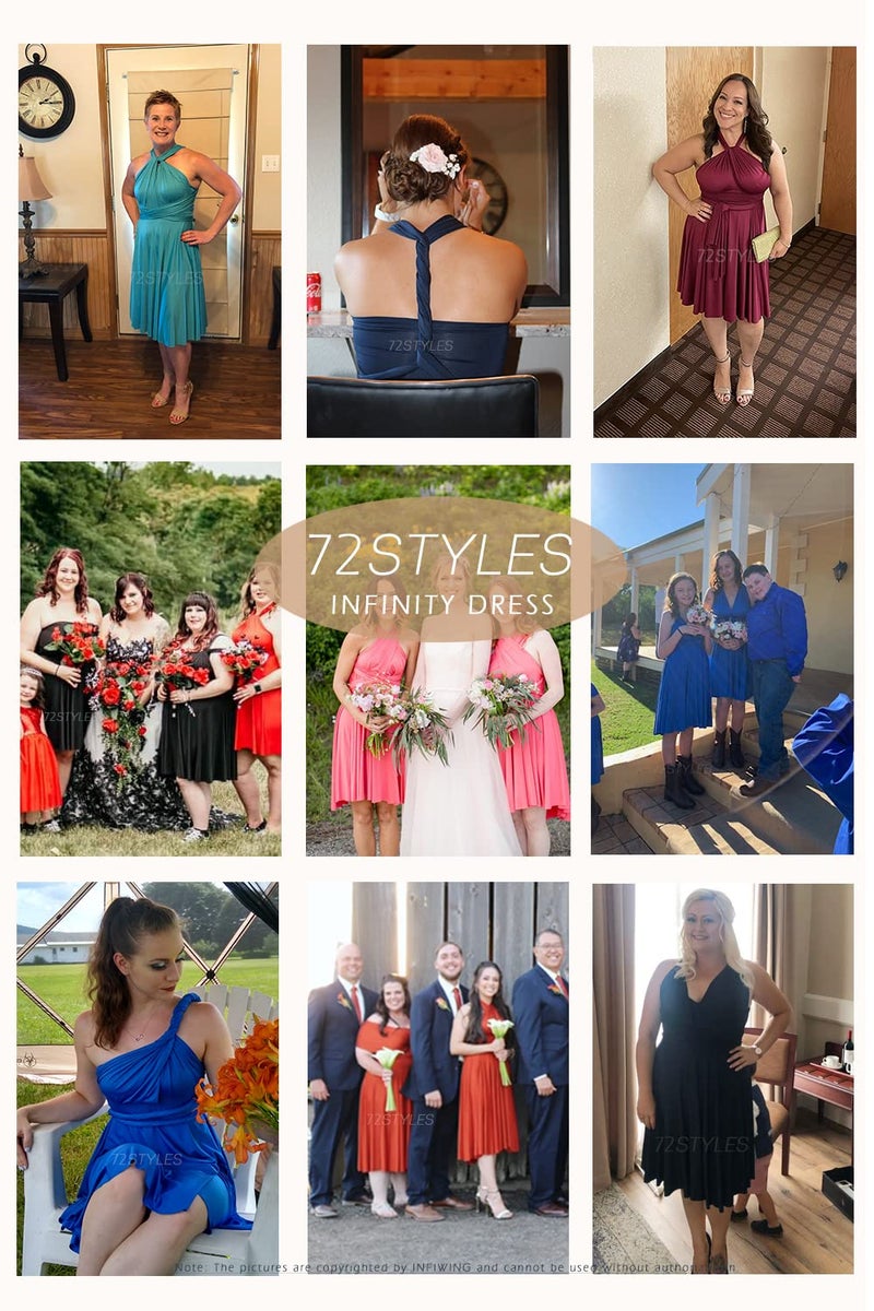72styles Knee Length Short Infinity Bridesmaids Dresses Convertible Dresses Transformer Multiway Twist Wrap Dresses Midi Gown Dusty Blue - Image 5